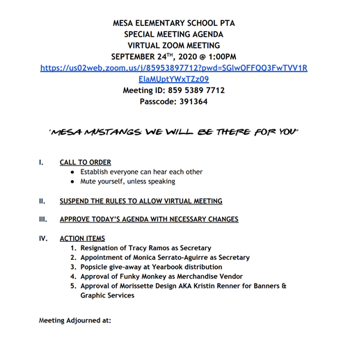 Special Board Meeting PTA  